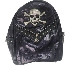 Concealed Carry Skull Embossed Backpack Rhinestone Studded